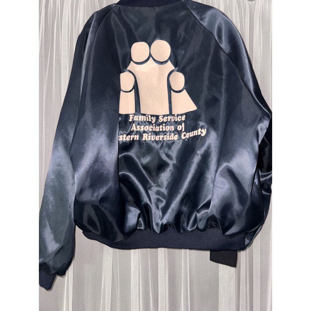 Vintage Dunbrooke Pla-Jac Navy Satin Bomber Jacket 2XL Family Service Associatio - Picture 3 of 5